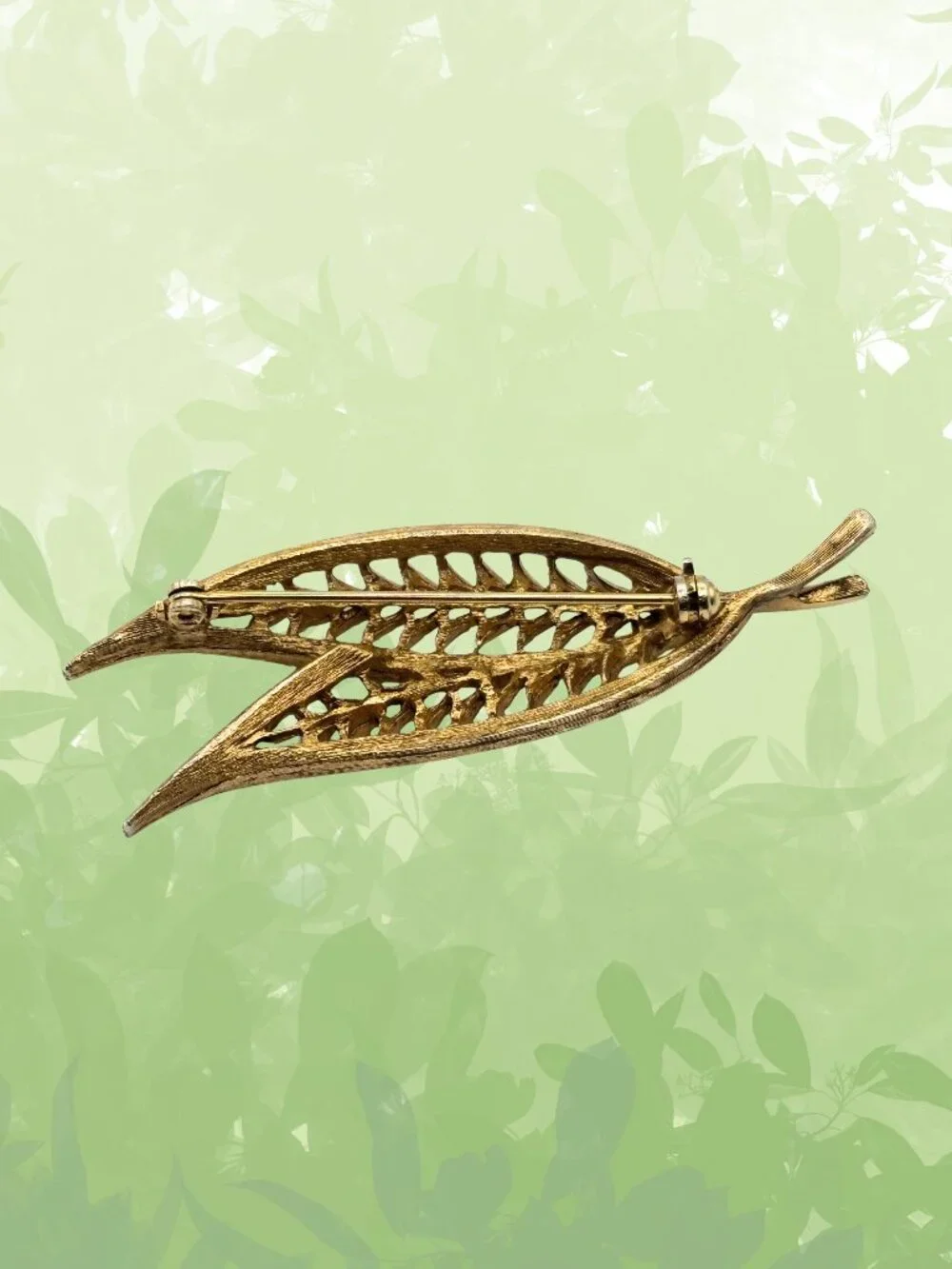 Vintage Gold-tone Double Leaf Brooch With Faux Pearls - 2 1/2